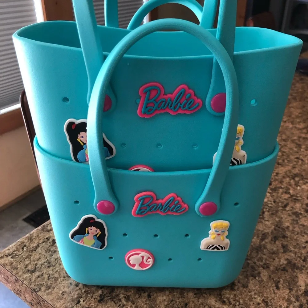 Barbie Turquoise Blue Tote with Pink Logo Accents